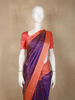 Purple Abstract Woven Design Soft Silk Saree with Contrast Orange Zari Border