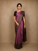 Purple Checked Woven Pure Kanchipuram Silk Saree with Contrast Brown Zari Border