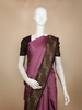 Purple Checked Woven Pure Kanchipuram Silk Saree with Contrast Brown Zari Border