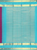 Purple Checks Woven Pure Kanchipuram Silk Saree with Contrast Aqua Blue Zari Border