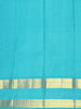 Purple Checks Woven Pure Kanchipuram Silk Saree with Contrast Aqua Blue Zari Border