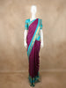 Purple Checks Woven Pure Kanchipuram Silk Saree with Contrast Aqua Blue Zari Border
