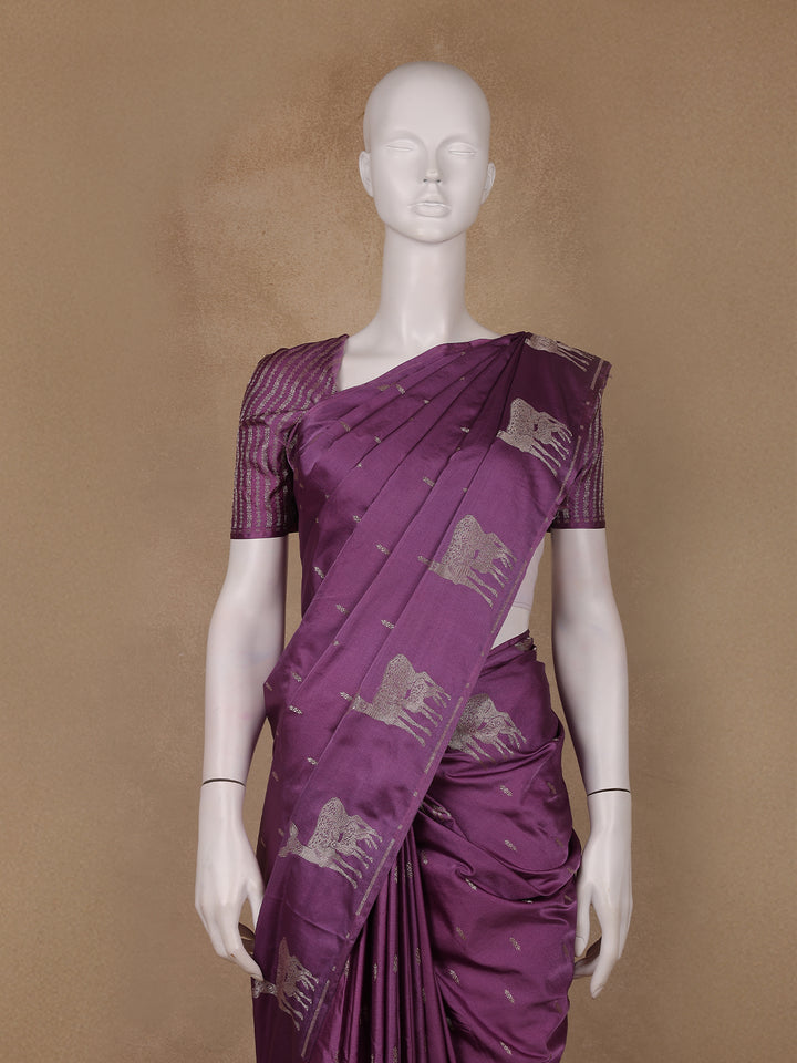 Purple Deer Motif Tussar Silk Saree - Diadem
