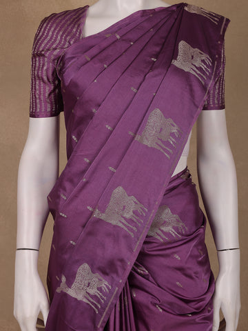 Purple Deer Motif Tussar Silk Saree - Diadem