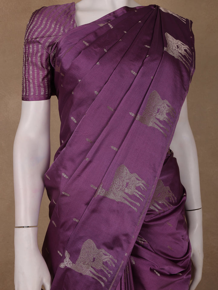 Purple Deer Motif Tussar Silk Saree - Diadem