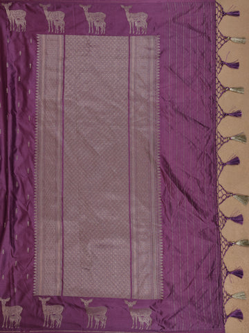 Purple Deer Motif Tussar Silk Saree - Diadem