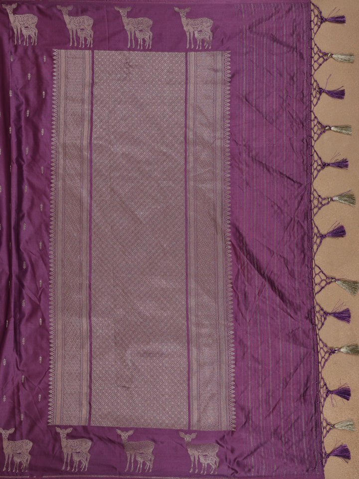 Purple Deer Motif Tussar Silk Saree - Diadem