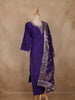 Purple Embroidered Cotton Salwar Suit with Banarasi Dupatta