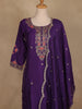 Dark Purple Floral Embroidered Silk Salwar Suit With Dupatta