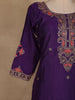 Dark Purple Floral Embroidered Silk Salwar Suit With Dupatta
