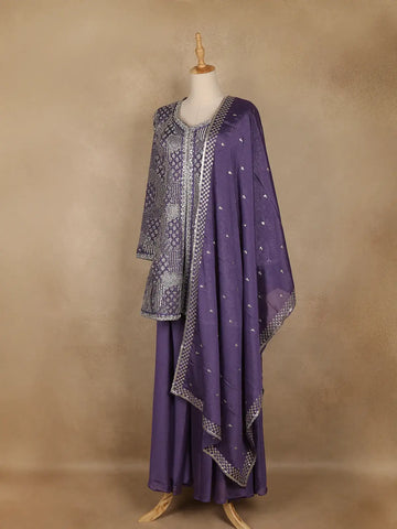 Purple Floral Design Crepe Salwar Palazzo Suit - Diadem