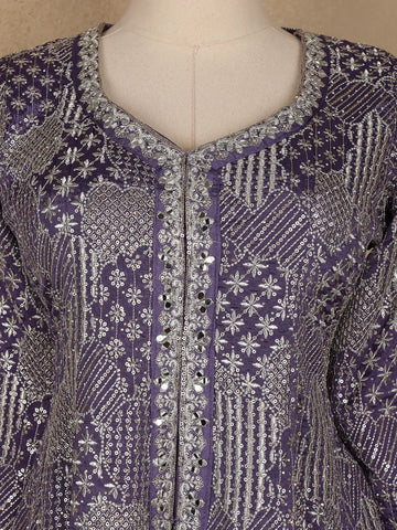 Purple Floral Design Crepe Salwar Palazzo Suit - Diadem