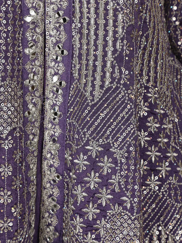 Purple Floral Design Crepe Salwar Palazzo Suit - Diadem
