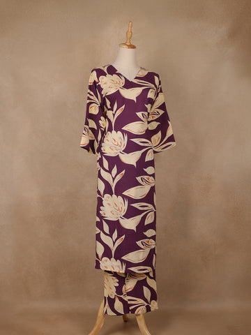 Purple Floral Design Printed Satin Salwar Suit - Diadem