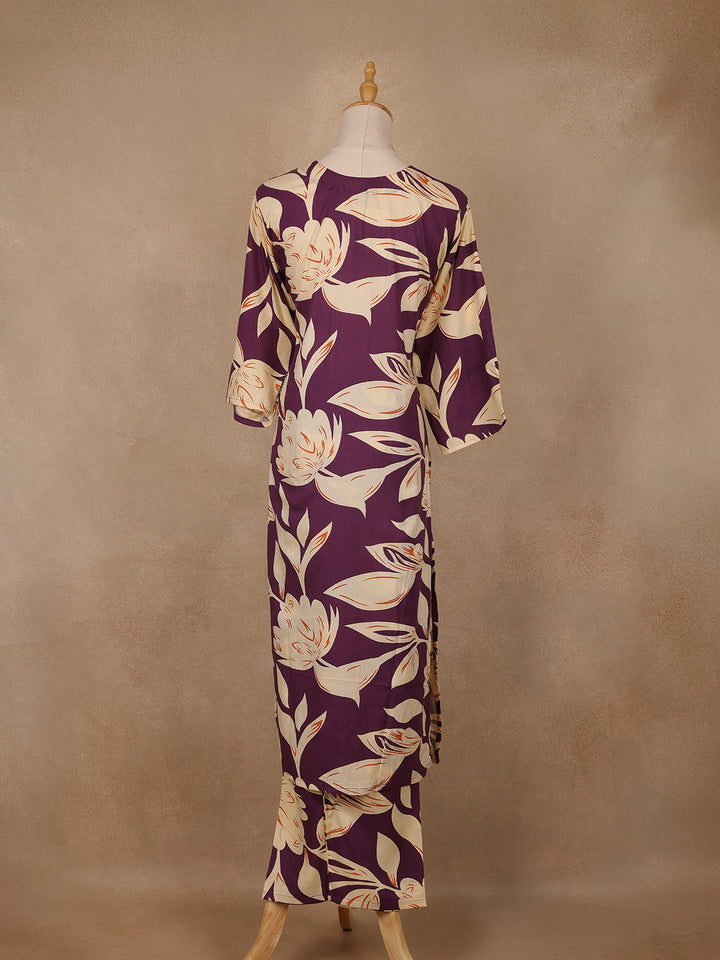 Purple Floral Design Printed Satin Salwar Suit - Diadem