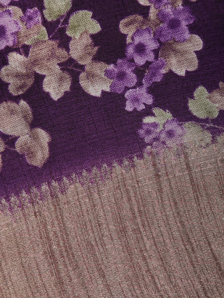 Purple Floral Design Raw Silk Saree - Diadem