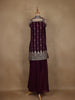 Purple Floral Design Space Silk Palazzo Suit with Dupatta