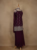 Purple Floral Design Space Silk Palazzo Suit with Dupatta