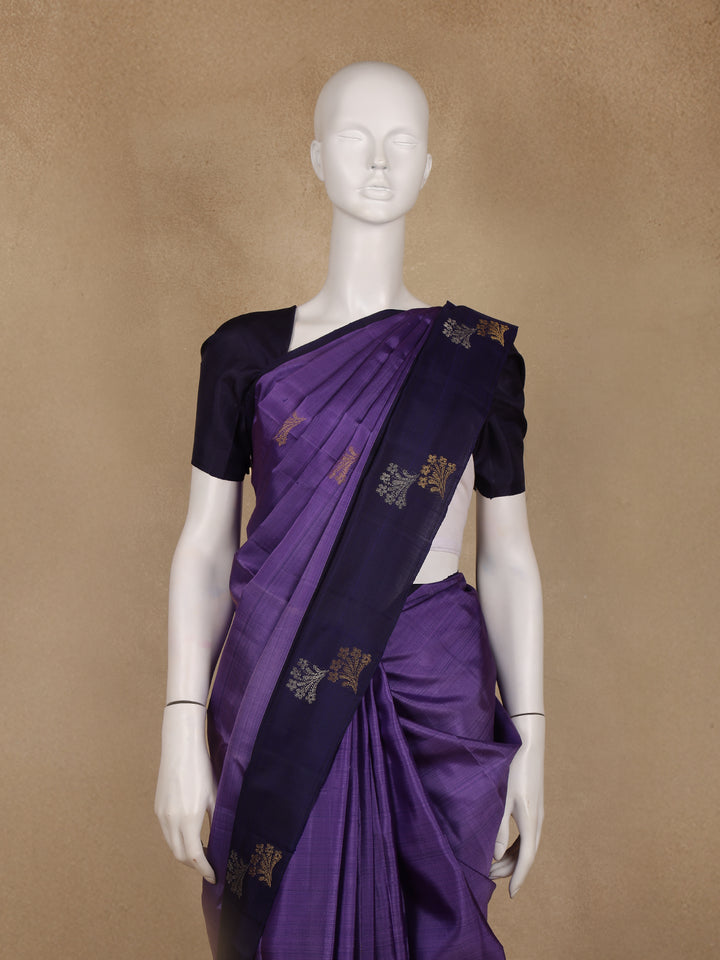 Purple Floral Designed Silk Saree - Diadem