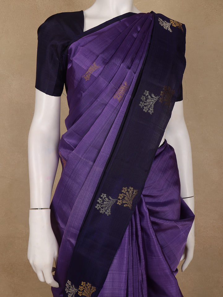 Purple Floral Designed Silk Saree - Diadem