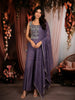 Purple Floral Embroidered Design Crepe Palazzo Suit