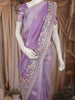 Purple Floral Embroidered Organza Saree with Scallop Border