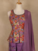 Purple Floral Embroidered Peplum Top With Printed Synthetic Palazzo Suit