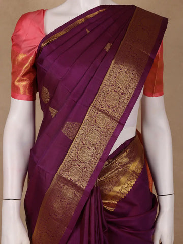 Purple Floral Zari Woven Kanchipuram Silk Saree - Diadem