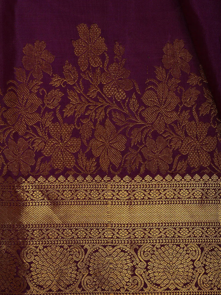 Purple Floral Zari Woven Kanchipuram Silk Saree - Diadem