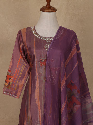 Purple Floral Print Sequins Design Georgette Salwar Suit - Diadem