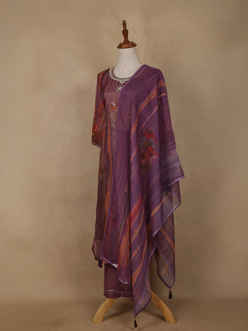 Purple Floral Print Sequins Design Georgette Salwar Suit - Diadem