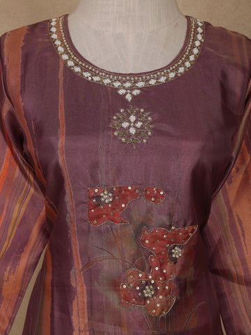 Purple Floral Print Sequins Design Georgette Salwar Suit - Diadem
