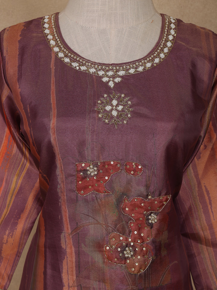 Purple Floral Print Sequins Design Georgette Salwar Suit - Diadem