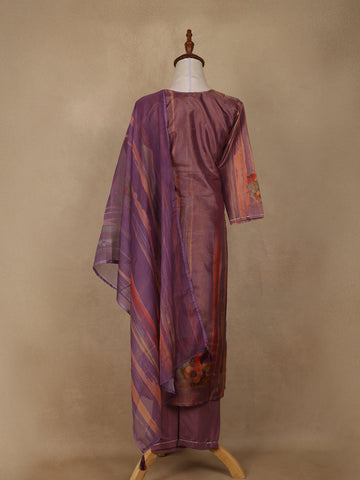 Purple Floral Print Sequins Design Georgette Salwar Suit - Diadem