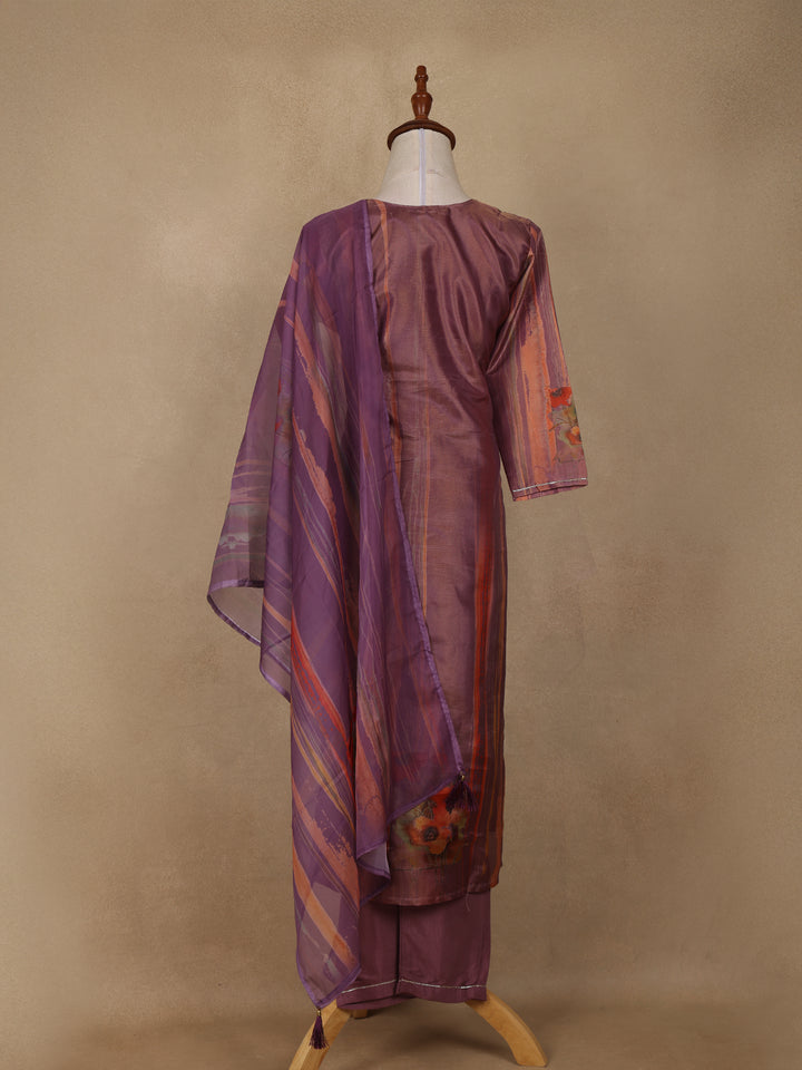Purple Floral Print Sequins Design Georgette Salwar Suit - Diadem