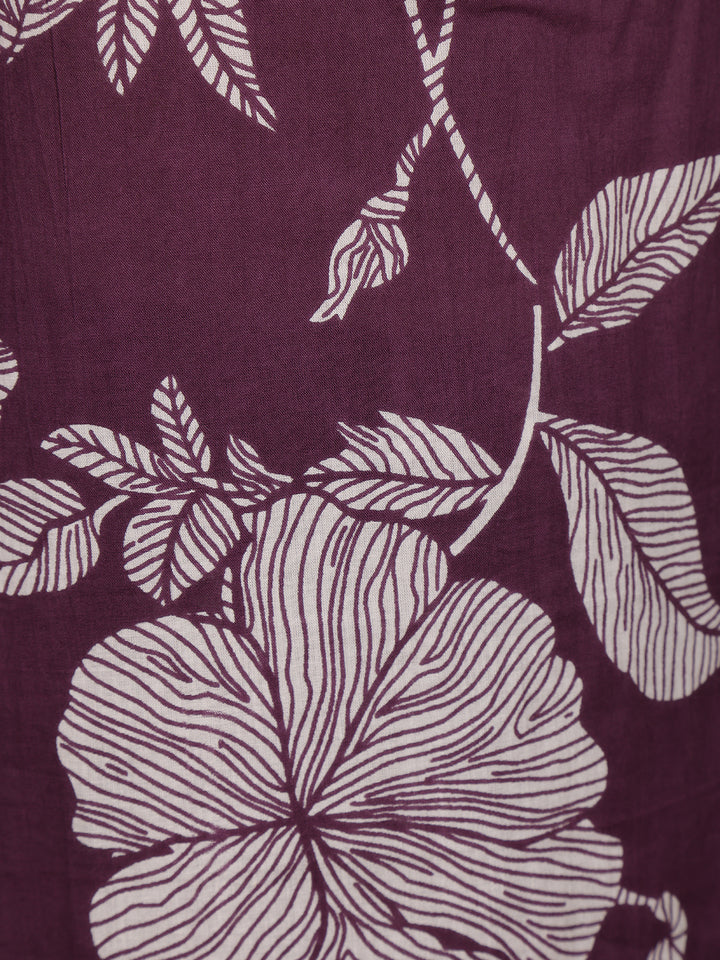 Purple Floral Printed Cotton Salwar Suit With Dupatta - Diadem