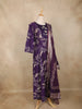 Purple Floral Printed Cotton Straight Cut Salwar Suit with Embroidered Yoke and Dupatta