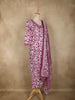 Purple Floral Printed Design Cotton Straight Cut Salwar Suit with Dupatta