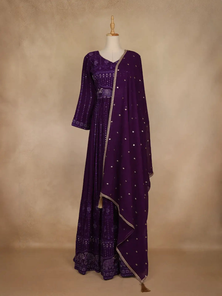 Purple Floral Sequin Embroidery Georgette Salwar Suit - Diadem