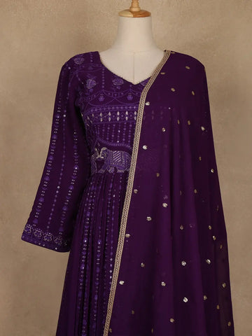 Purple Floral Sequin Embroidery Georgette Salwar Suit - Diadem