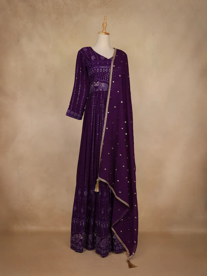 Purple Floral Sequin Embroidery Georgette Salwar Suit - Diadem