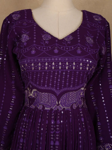Purple Floral Sequin Embroidery Georgette Salwar Suit - Diadem