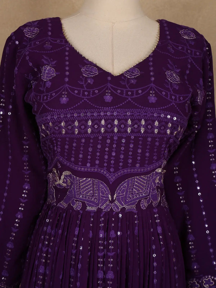 Purple Floral Sequin Embroidery Georgette Salwar Suit - Diadem
