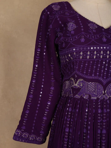 Purple Floral Sequin Embroidery Georgette Salwar Suit - Diadem