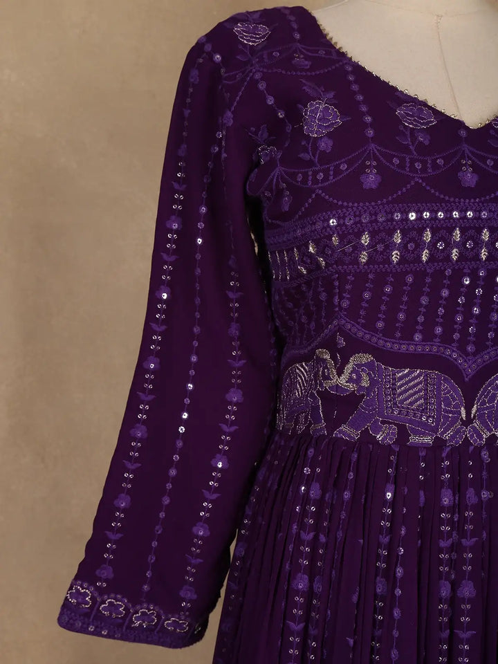 Purple Floral Sequin Embroidery Georgette Salwar Suit - Diadem