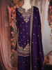 Purple Floral Sequins Embroidered Design Crepe Palazzo Suit