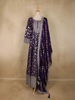 Purple Floral Woven Banarasi Silk Gown with Dupatta