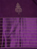 Purple Floral Woven Banarasi Silk Saree With Zari Border