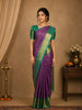 Purple Floral Woven Kanchipuram Silk Saree With Contrast Teal Green Zari Border