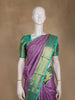 Purple Floral Woven Kanchipuram Silk Saree With Contrast Teal Green Zari Border